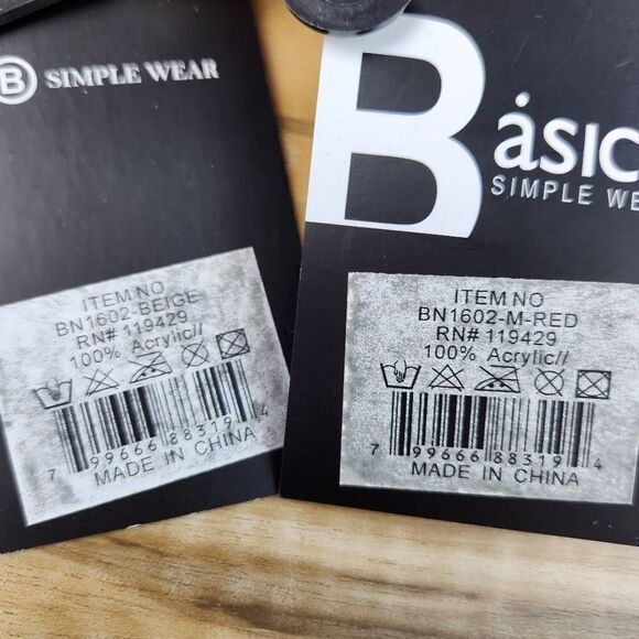 🧚‍♂️NWT Basico Beige & Red Chunky Knit Pair of Unisex Slouchy Beanie Hats - Picture 12 of 12